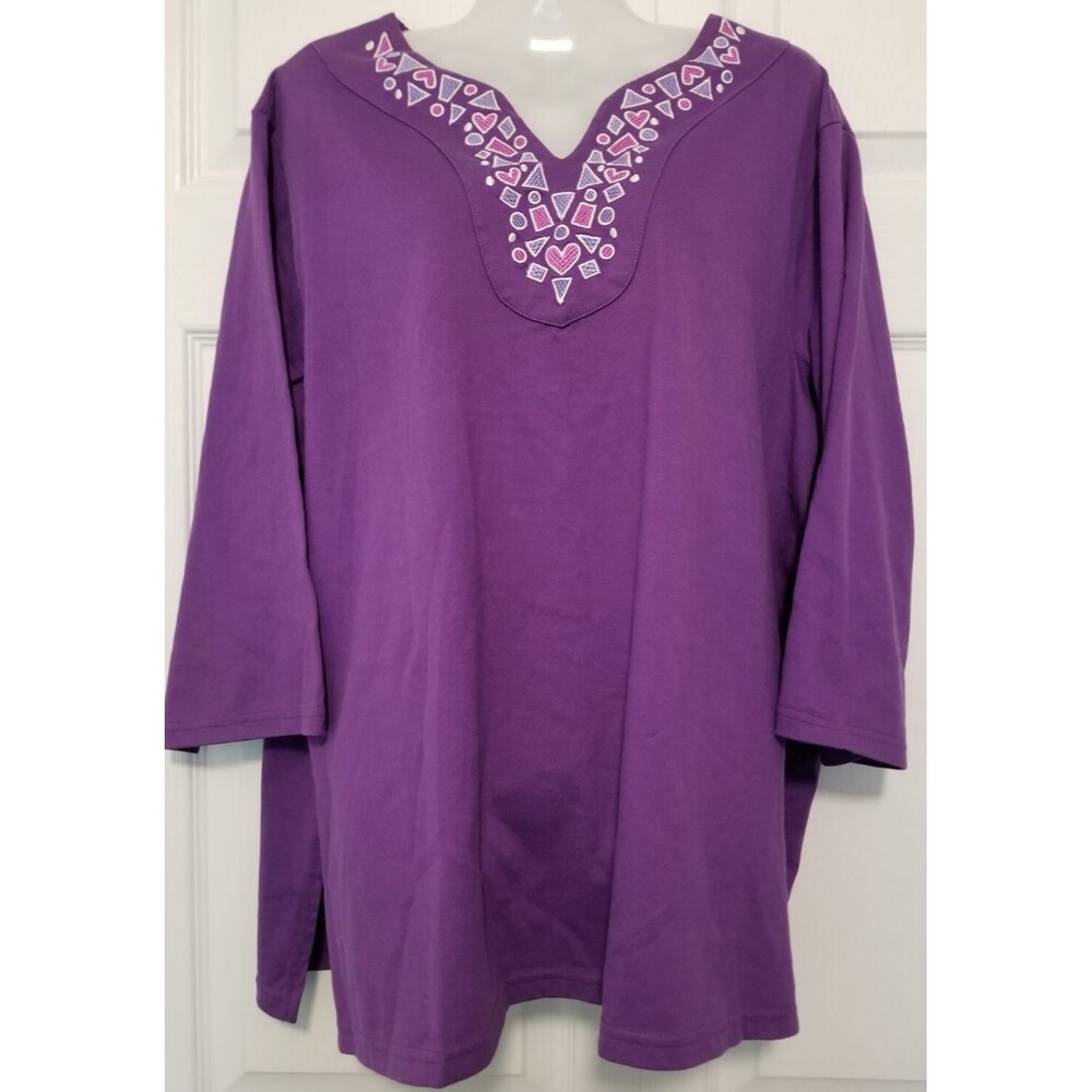 Bob Mackie Women's Top Purple V-Neck Embroidered Wearable Art Size XL